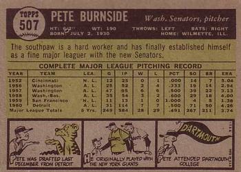 1961 Topps #507 Pete Burnside Back