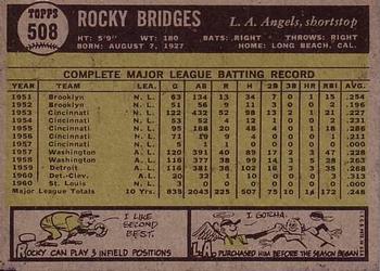1961 Topps #508 Rocky Bridges Back