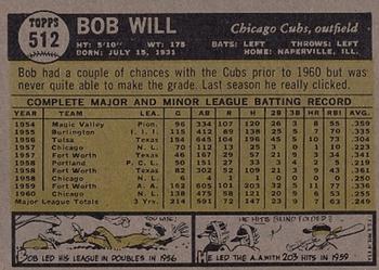 1961 Topps #512 Bob Will Back