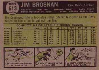 1961 Topps #513 Jim Brosnan Back