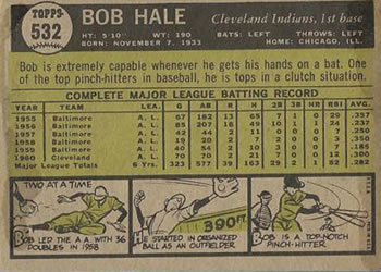 1961 Topps #532 Bob Hale Back