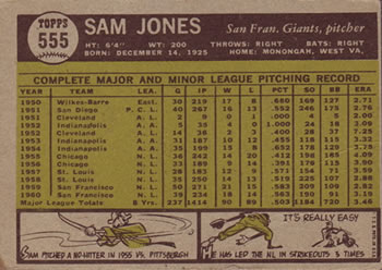 1961 Topps #555 Sam Jones Back