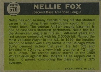 1961 Topps #570 Nellie Fox Back