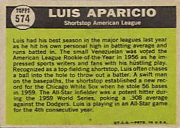 1961 Topps #574 Luis Aparicio Back