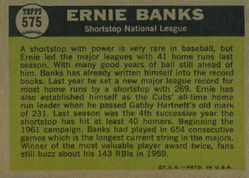 1961 Topps #575 Ernie Banks Back