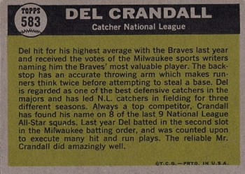 1961 Topps #583 Del Crandall Back