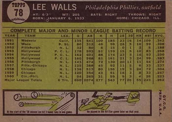 1961 Topps #78 Lee Walls Back
