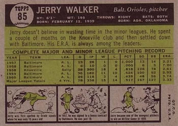 1961 Topps #85 Jerry Walker Back