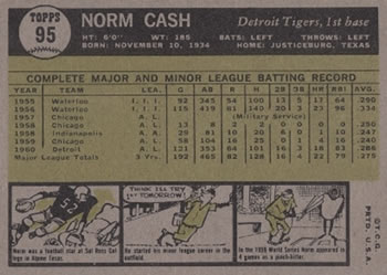 1961 Topps #95 Norm Cash Back