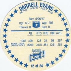 1988 King B Discs #12 Darrell Evans Back