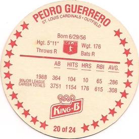 1989 King B Discs #20 Pedro Guerrero Back