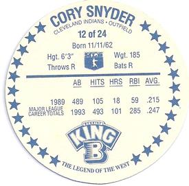 1990 King B Discs #12 Cory Snyder Back