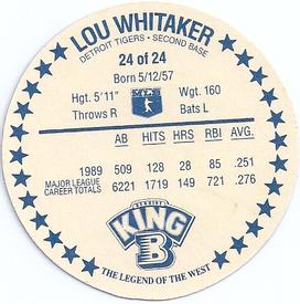 1990 King B Discs #24 Lou Whitaker Back