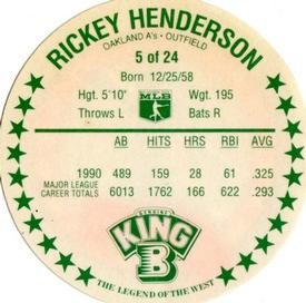 1991 King B Discs #5 Rickey Henderson Back