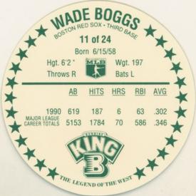 1991 King B Discs #11 Wade Boggs Back