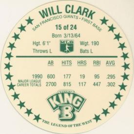 1991 King B Discs #15 Will Clark Back