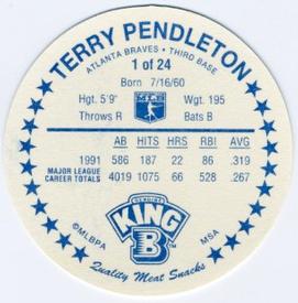 1992 King B Discs #1 Terry Pendleton Back