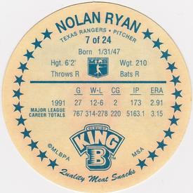1992 King B Discs #7 Nolan Ryan Back