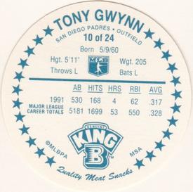1992 King B Discs #10 Tony Gwynn Back