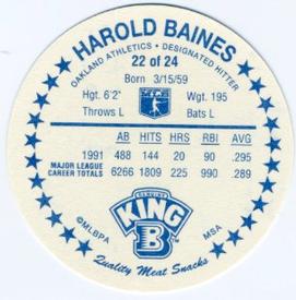 1992 King B Discs #22 Harold Baines Back