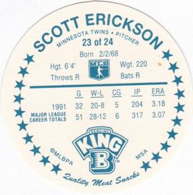 1992 King B Discs #23 Scott Erickson Back