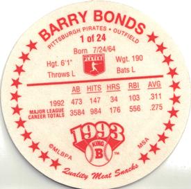 1993 King B Discs #1 Barry Bonds Back