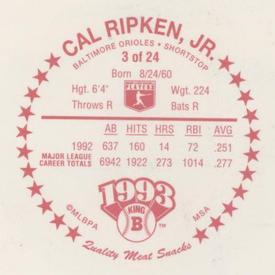 1993 King B Discs #3 Cal Ripken Jr. Back