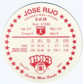 1993 King B Discs #8 Jose Rijo Back