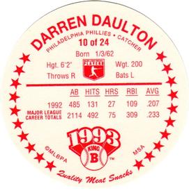 1993 King B Discs #10 Darren Daulton Back