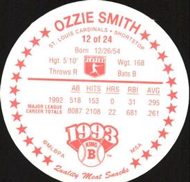 1993 King B Discs #12 Ozzie Smith Back