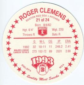 1993 King B Discs #21 Roger Clemens Back