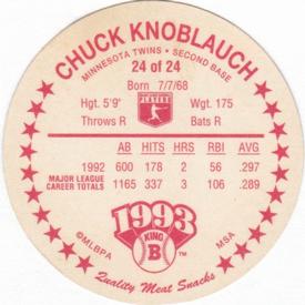 1993 King B Discs #24 Chuck Knoblauch Back