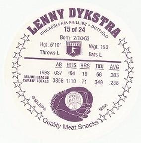 1994 King B Discs #15 Lenny Dykstra Back