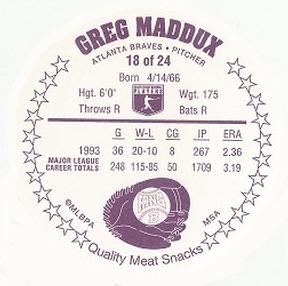 1994 King B Discs #18 Greg Maddux Back