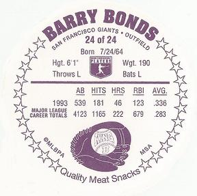 1994 King B Discs #24 Barry Bonds Back