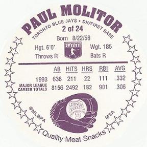 1994 King B Discs #2 Paul Molitor Back