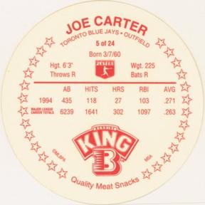 1995 King B Discs #5 Joe Carter Back