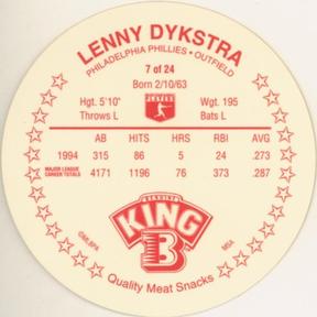 1995 King B Discs #7 Lenny Dykstra Back