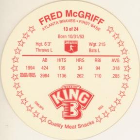 1995 King B Discs #13 Fred McGriff Back