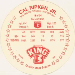 1995 King B Discs #18 Cal Ripken Jr. Back