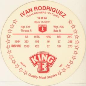 1995 King B Discs #19 Ivan Rodriguez Back