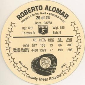1996 King B Discs #20 Roberto Alomar Back