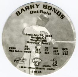 1999 Pacific King B Discs #2 Barry Bonds Back