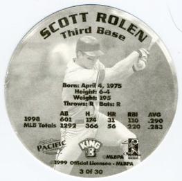 1999 Pacific King B Discs #3 Scott Rolen Back