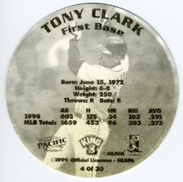 1999 Pacific King B Discs #4 Tony Clark Back