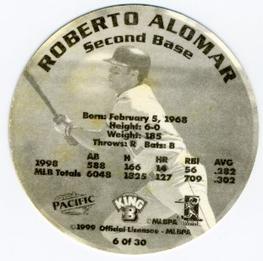 1999 Pacific King B Discs #6 Roberto Alomar Back
