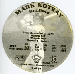 1999 Pacific King B Discs #7 Mark Kotsay Back