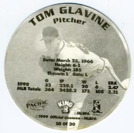 1999 Pacific King B Discs #10 Tom Glavine Back