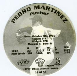 1999 Pacific King B Discs #18 Pedro Martinez Back