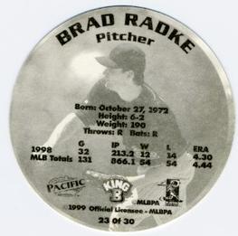 1999 Pacific King B Discs #23 Brad Radke Back